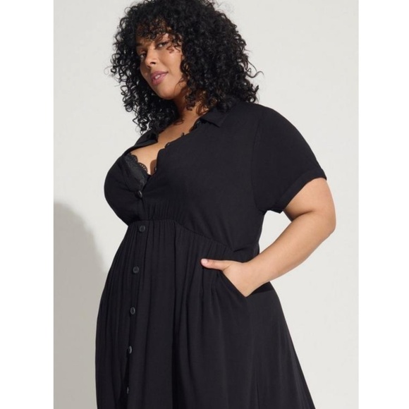 TORRID NWT MAXI RAYON SLUB BUTTON FRONT GODET A-LINE DRESS - Picture 4 of 5